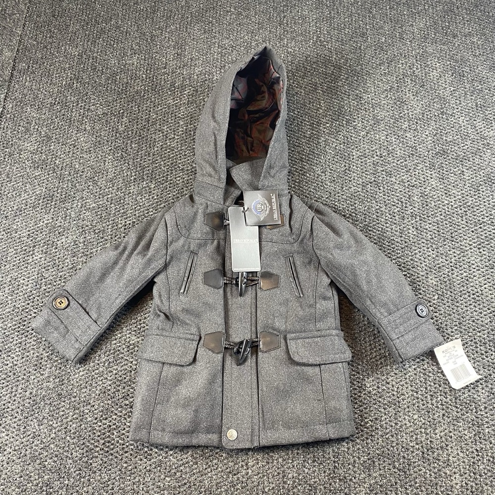 Urban Republic Kids Charcoal Grey Toggle Duffle Coat Hooded 18M NWT 6215IC-129M